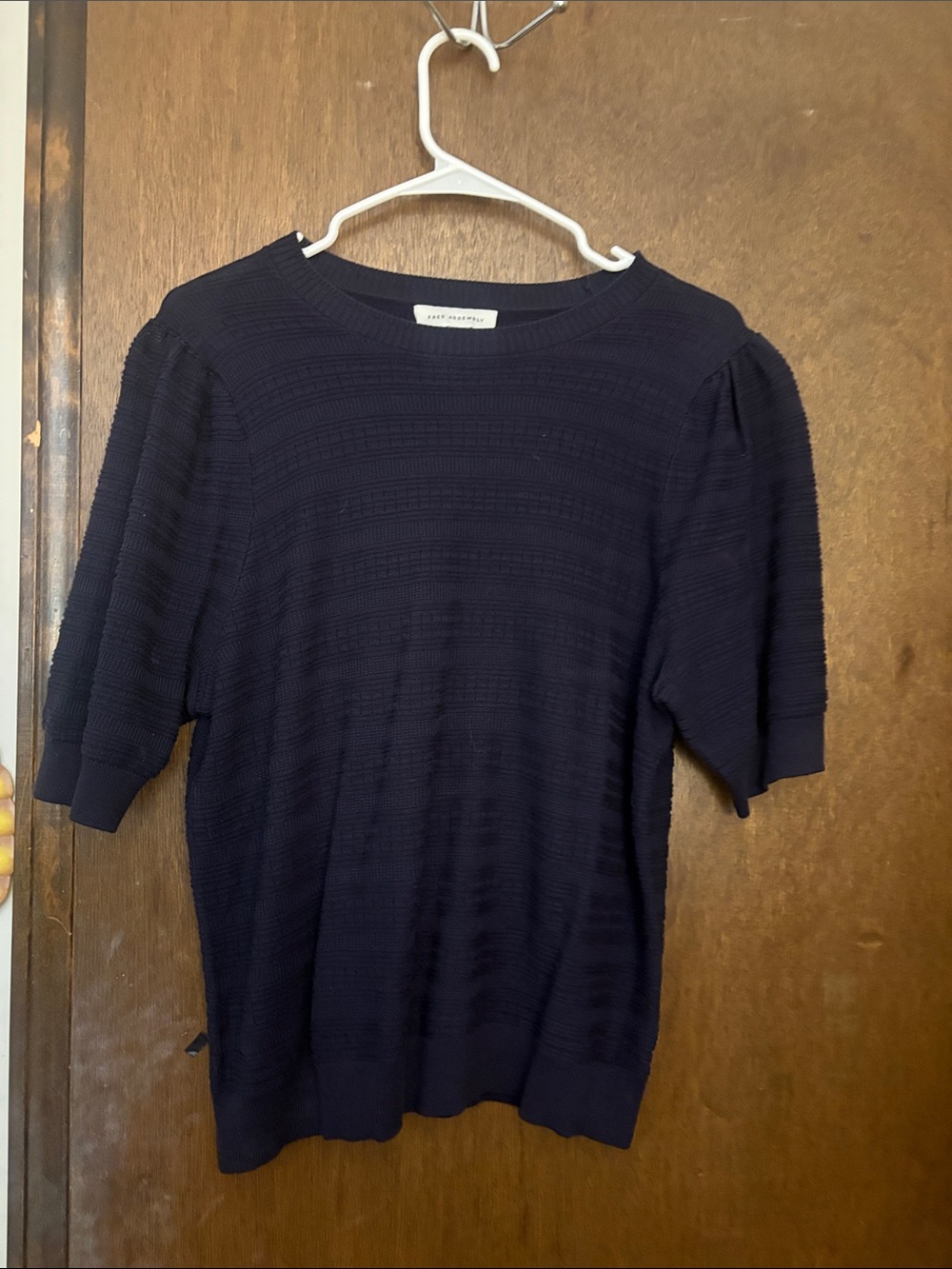 Short-Sleeve Textured Knit Top - Navy